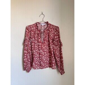 INTERMIX Marika Lurex Floral Blouse in Rust Size SMALL